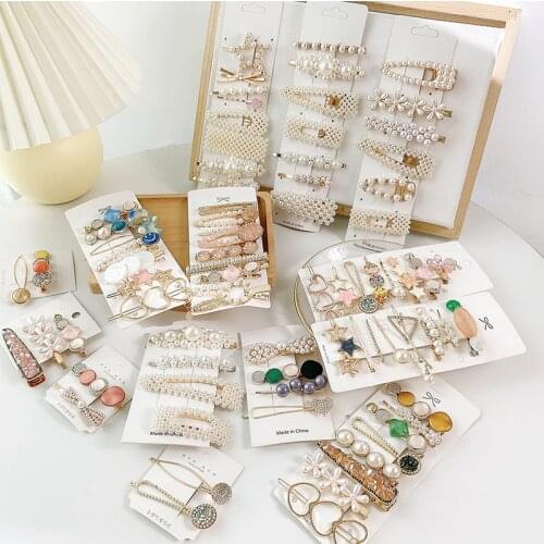 New fashion pearl hairpin Women temperament diamond studded shiny side clip headdress girl popular rhinestone Barrettes