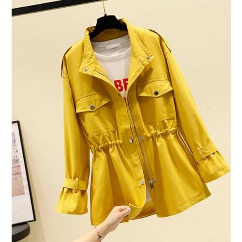Womens Short Windbreaker Coat 2020 Autumn Winter Korean Loose Stand Collar Tooling Jacket Ladies British Windbreaker Tops Y07