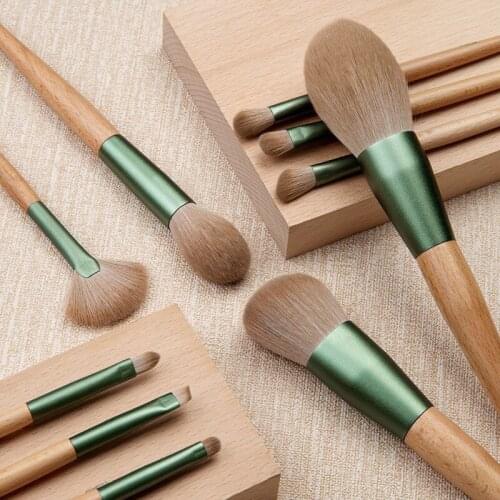 Private Custom 10pcs Green Cosmetic Brush Sets Blush Loose Powder Eye Shadow Brush Beauty Tools Super Fluffy! L013