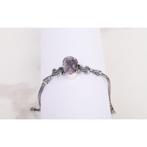 UM US JEWELRY Crystal Amethyst Natural Stone Handmade 925 Sterling Silver Women Wristbands