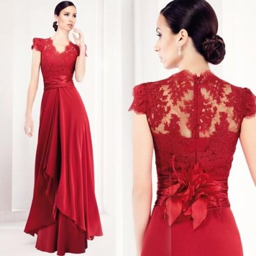New hot sexy robe de soiree flower cap sleeve red lace appliques 2018 vestido longo long prom Formal gown bridesmaid dresses