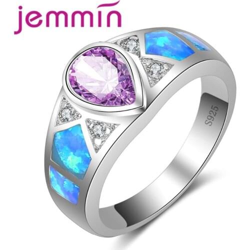 Elegant Blue Fire Opal Rings for Women Wedding Fashion Jewelry 925 Sterling Silver CZ Engagement Ring