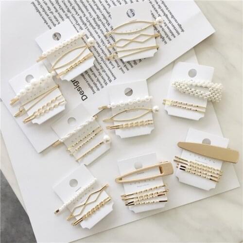 1 Set New Metal Minimalist Imitation Pearl Hair clips Barrette Irregular Clip Geometric Hairpin For Women Girls Hair Accessories