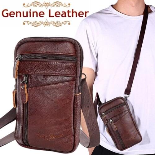 1pc Multi-purpose Casual Men Leather Phone Pouch Belt Bag Waist Purse Pack Fashion Zipper Anti-theft Crossbody Shoulder Fas C0U6
