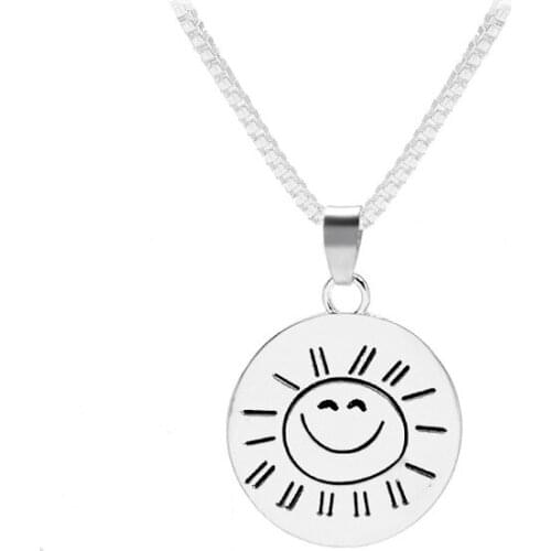 Simple Silver You are my only sunshine Smile Face Pendant Necklace Creative Jewelry Souvenirs Gifts For Friends 10PCS Wholesale