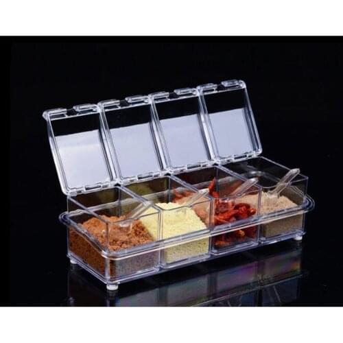 4pcs/lot New Kitchen Organizer Storage Boxes Spices Seasoning Jar Transparent Sugar Salt Bottle Kitchen Accessories