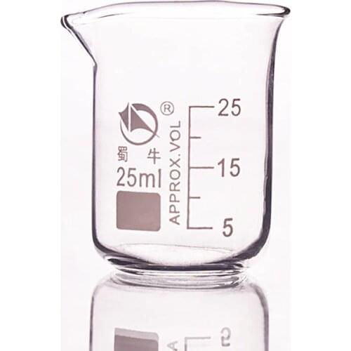 5pcs Beaker in low form,Capacity 25ml,Outer diameter=38mm,Height=53mm,Laboratory beaker