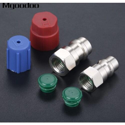 Mgoodoo AC Fitting Port Adapter Retrofit R12 To Accept R134 1/4" To 7/16" High Low Side Quick Coupler W/ Valve Core AC Caps
