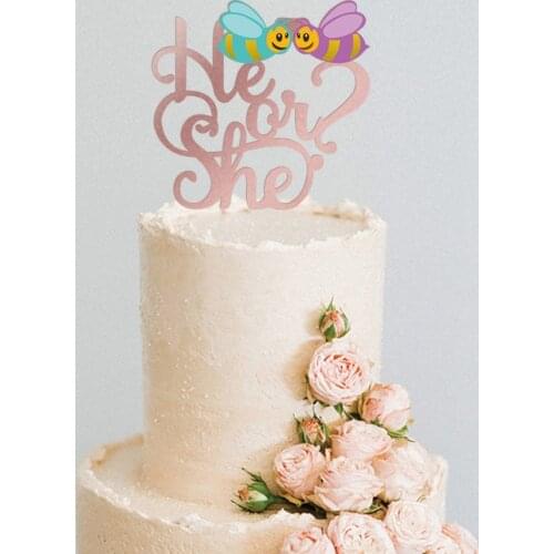 Acrylic He or She Cake Topper Rose Gold Bee Gender Reveal Party Cake Topper for Birthday Party Cake Decorations Baby Shower