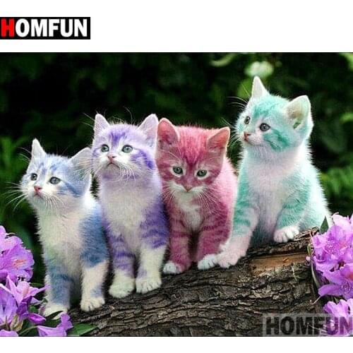 HOMFUN Full Square/Round Drill 5D DIY Diamond Painting "Animal cat" 3D Embroidery Cross Stitch 5D Home Decor A13694