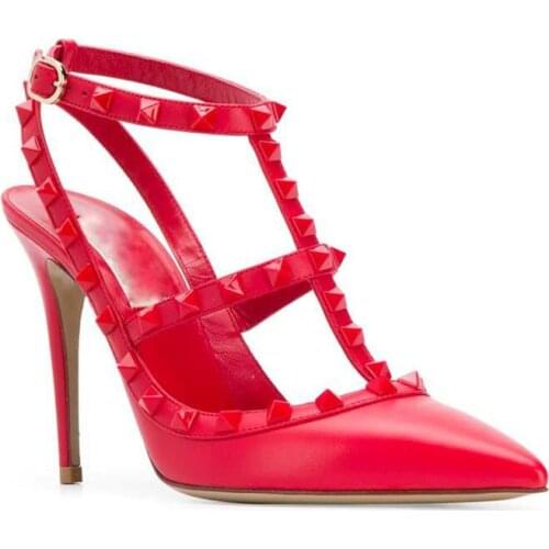 High Heels Sandals Women Pointed Toe Rivet Lady Shoe Fashion Hollow Outs Buckle Strap Thin Heel Single Shoes Sandalias Femininas