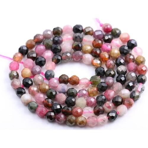 2020 Natural Stone Beads Round Shape Tourmaline Faced Scattered Beads Making for Jewelry DIY Bracelet Necklace 2 3 4 5 6 Mm