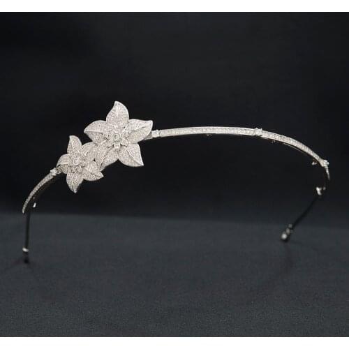 Cubic Zirconia Flower Tiara for Wedding,Crystal Star Headband for Bride Hair Jewelry CH10381