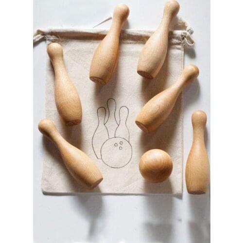 For children Wooden Bowling Set Bottle Set Bowling Ball 6 Pcs Bowling Set Child Sports Toy 13 Cm Height Gift