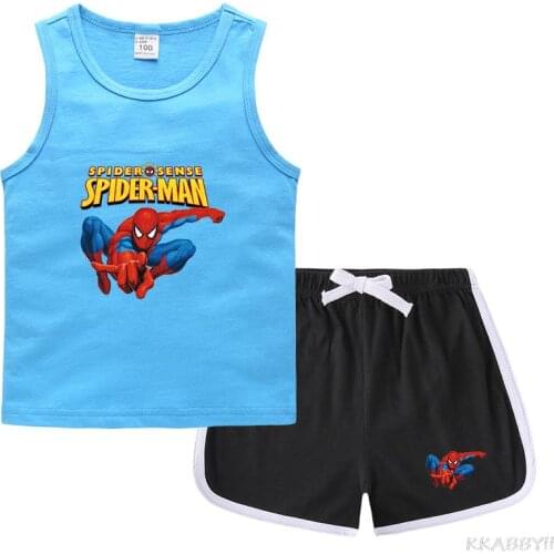 Disney Spiderman Childrens suit: boys' summer sleeveless T-shirt + shorts 2 sports suit