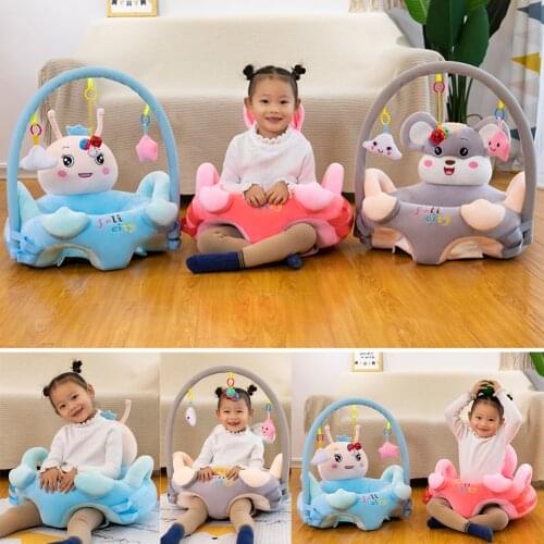 Baby Sofa Chair Support Seat Cover Baby Plush Chair Cartoon Learning Sit Plush Chair Toddler Nest Puff Washable With Rod No Fill