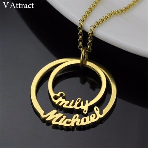 Two Discs Charm Choker Personalized Name Layered Circle Necklace Couples Jewelry Wedding Gift Stainless Steel Pendant Collier