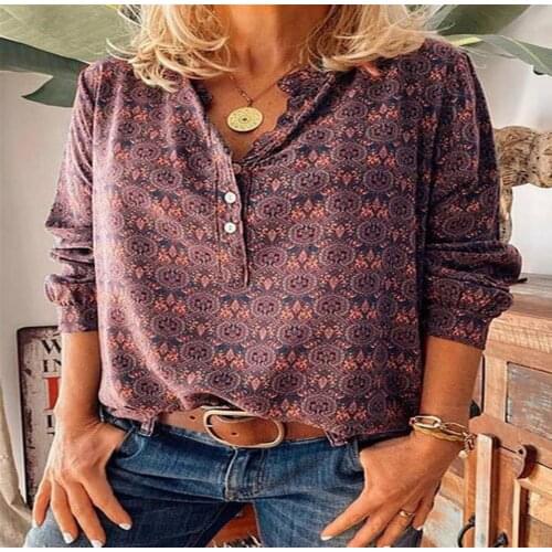 T-shirt Simple Imprimé Avec Bouton Pour Femme, Haut Ample Et Elégant Pour Les Loisirs, Col En V, Modèle De Grande Faille, Style