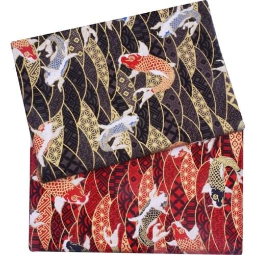 Red Koi Cotton Bronzing Fabric, Precut Sewing Patchwork Fabric For DIY Costume Jewelry Patchwork Quilting Japanese Fabric