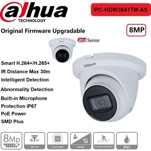 IP Camera Dahua 8MP IPC-HDW3841TM-AS IR30m Fixed focal Eyeball WizSense Network Buil-in Mic PoE Onvif Protection IP67 SMD Plus
