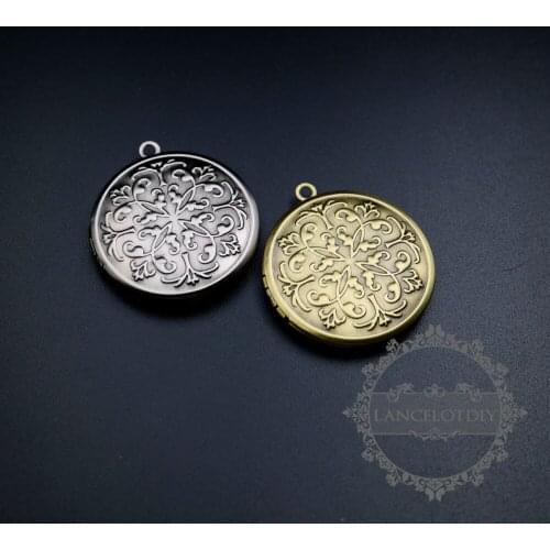 32mm round brass bronze,antiqued silver vintage style engraved photo locket pendant charm 1111072