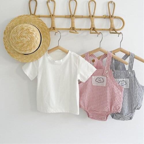 Summer Baby Boys Girls Clothing Sets Baby Strap Jumpsuit+Short-Sleeved T-shirt Korean Two-piece Children Jumpsuit Set