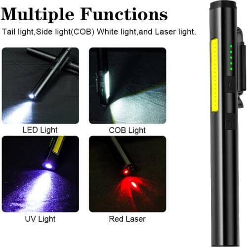 Type-C USB Rechargeable LED spotlight mutifunctional laser lights 365nm UV lamp Magneitc COB Work light flashlight
