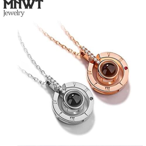 MNWT Rose Gold 100 languages I love you Projection Pendant Necklace Women Love Memory Wedding Necklace