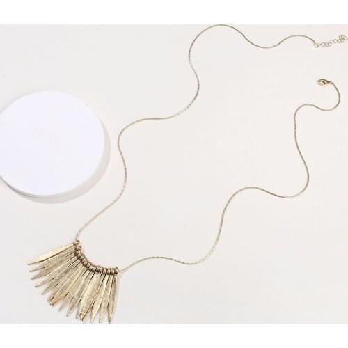 Fashion Long Snake Chain Necklace Zinc Alloy Metal Fan Bib Spike Statement Necklaces for Women