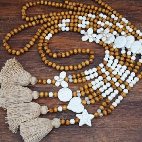 Fashion Accessories Necklace Jewelry Maxi Natural Star Heart Stone Wood Beads Necklaces & Pendants for Women Tassel Jewelry