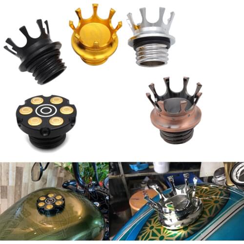 Motorcycle Gold/Silver/Black Aluminum Flush Right-hand Thread Reservoir King Crown Style Gas Fuel Tank Cap Vented For Harley