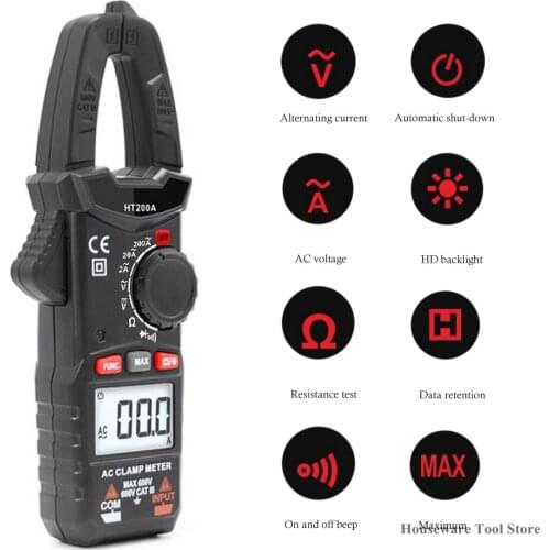 HT200A Current Clamp Multimeter Mini Digital Clamp Meter AC Ammeter Digital Clamp Meter AC/DC Effective Value Automatic Range