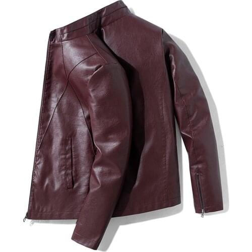HAWAIFISH Mens leather jacket slim PU leather jacket mens stand up collar leather jacket casual winter warm jacket and coat