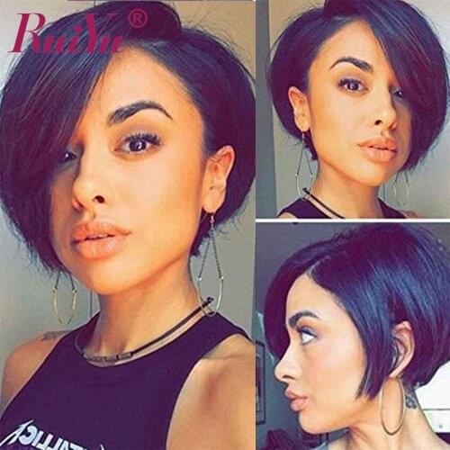 RUIYU Pixie Cut Wig Human Hair T Part Transparent Lace Wig Human Hair Short Wigs For Black Women Remy Hair Natural Color