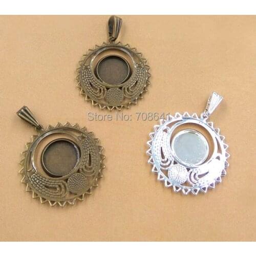 Blank 10mm Round Bezel Bases Vintage Filigree Circle Flower CABs Cabochons Pendant Settings DIY Findings Clothing Accessories
