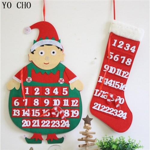 YO CHO Christmas Decoration Xmas Advent Calendar DIY Detachable Santa Claus Calendar Christmas Stocking Gift Festival Home Decor