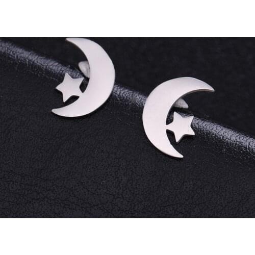 My Shape Pentagram Stud Earring Moon Star Stainless Steel Small Earring Silvery/Golden Cute Lovely Women Earring Jewelry GIft