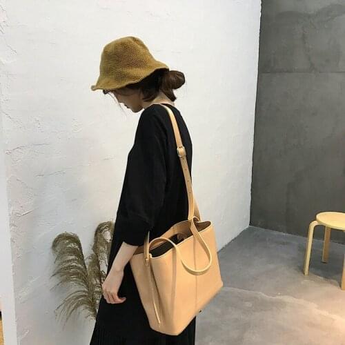 Casual solid color large bucket bag fashion quality ladies handbag luxury Pu leather shoulder messenger bag female handbag purse