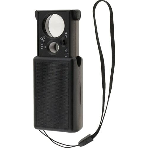 LED Lighted Magnifier 30X 60X Magnification Pocket Magnifying Glass For Gems Jewelry Rocks Stamps Coins Watches Hobbies