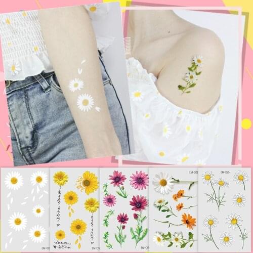 Flower Tattoo Stickers Small Daisy Waterproof Sexy Fake Tattoos Paste on Face Arm Leg for Children Men Women Body Art