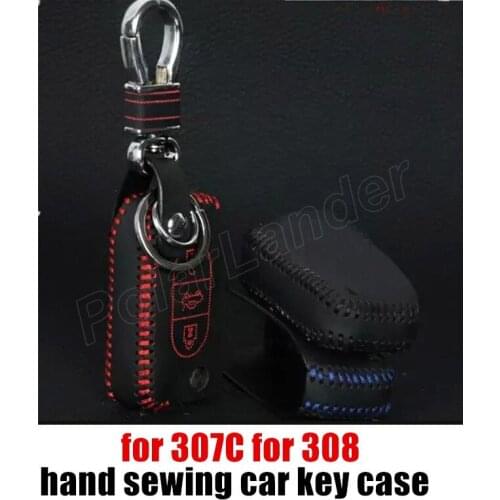 Only Red new style fit for PEUGEOT 307C 308 car key case Hand sewing car styling genuine quality leather car key cover