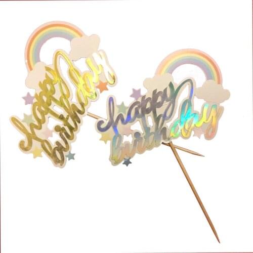 Happy Birthday Cake Topper Creative Dessert golden laser Party Decoration Supplies
