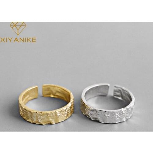 XIYANIKE 925 Sterling Silver Korean Trendy Irregular Rings for Women Couple Minimalist Geometric Gold Silver Jewelry Adjustable