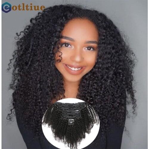 Hair Clips In Brazilian Human Hair Afro Kinky Curly Clip In Hair Extensions 8 Pieces And 120g/Set Natural Black Color Remy Hair