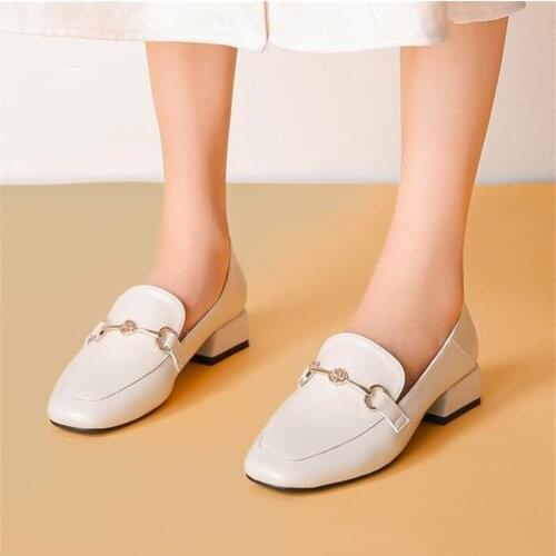 Small Leather Shoes Female England 2021 New High Heels Casual Shoes Metal Buckle Pumps Large Size 43 Womens Shoes Loafer