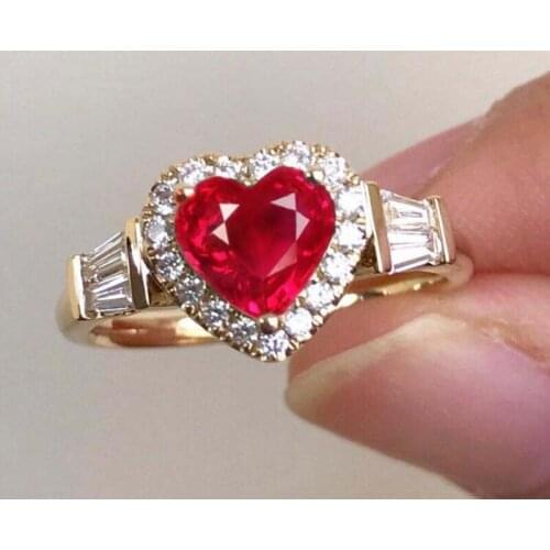 Big Size Love Zircon Engagement Ring Red Gemstone Gold Ring for Women