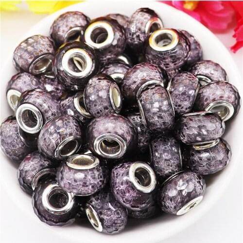 10Pcs Black Color Powder Glitter Inside Cut Faceted Rondelle Spacer Beads Large Holes Fit Snake Chain DIY Bracelets Necklaces