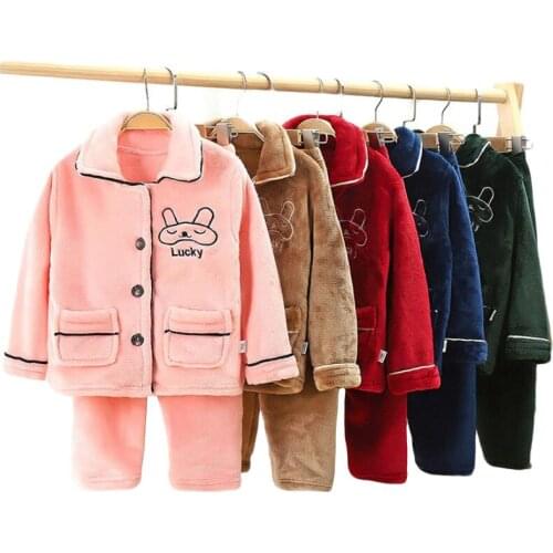 2020 New Warmed for winter Pijamas Kids Flannel Pijama set Baby boy girl Cartoon printing Pajamas Children Homewear Suit 1-10y