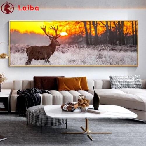 5D DIY Diamond Painting Modern animal art, sunset deer scenery cross stitch full square/round diamond embroidery mosaic painting