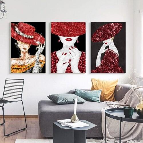 Abstract Fashion woman Canvas Paintings Gold Foil Wall Art Prints Poster Living Room Decor Paintings On The Wall Home Decor